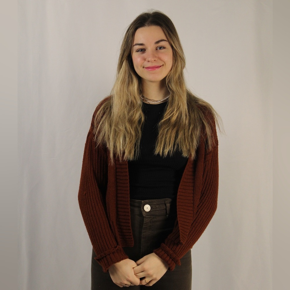 burgendy wool cardigan